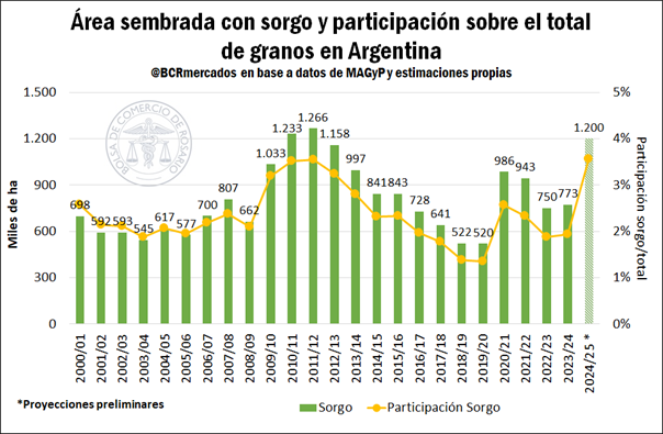 Sorgo, tecnología, malezas, área, 50%, siembra